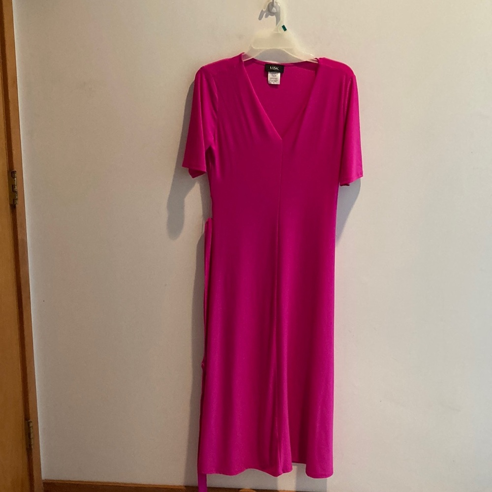 MSK Pink Sheath Midi Dress V-Neck Short Sleeve